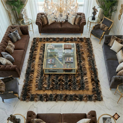 Genuine Brown Fox Fur Area Rug with Soft Suede Border - WONDERFURRUG