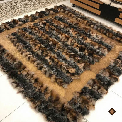 Genuine Brown Fox Fur Area Rug with Soft Suede Border - WONDERFURRUG