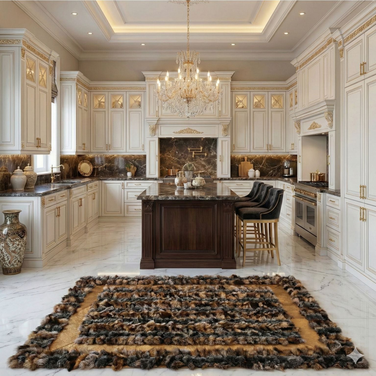 Genuine Brown Fox Fur Area Rug with Soft Suede Border - WONDERFURRUG