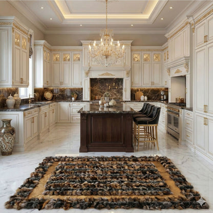 Genuine Brown Fox Fur Area Rug with Soft Suede Border - WONDERFURRUG