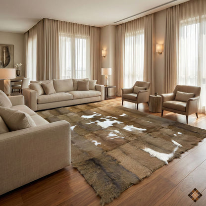 Natural Brown & White Goatskin Area Rug