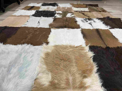 Natural Elegane Tricolor Genuine Goatskin Area Rug, Handmade Home Decor