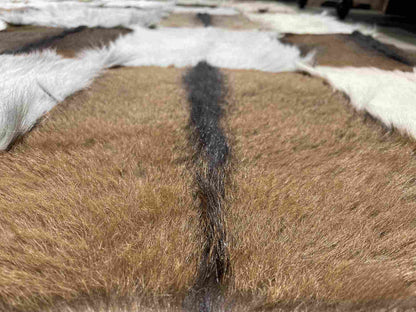 Natural Elegane Tricolor Genuine Goatskin Area Rug, Handmade Home Decor