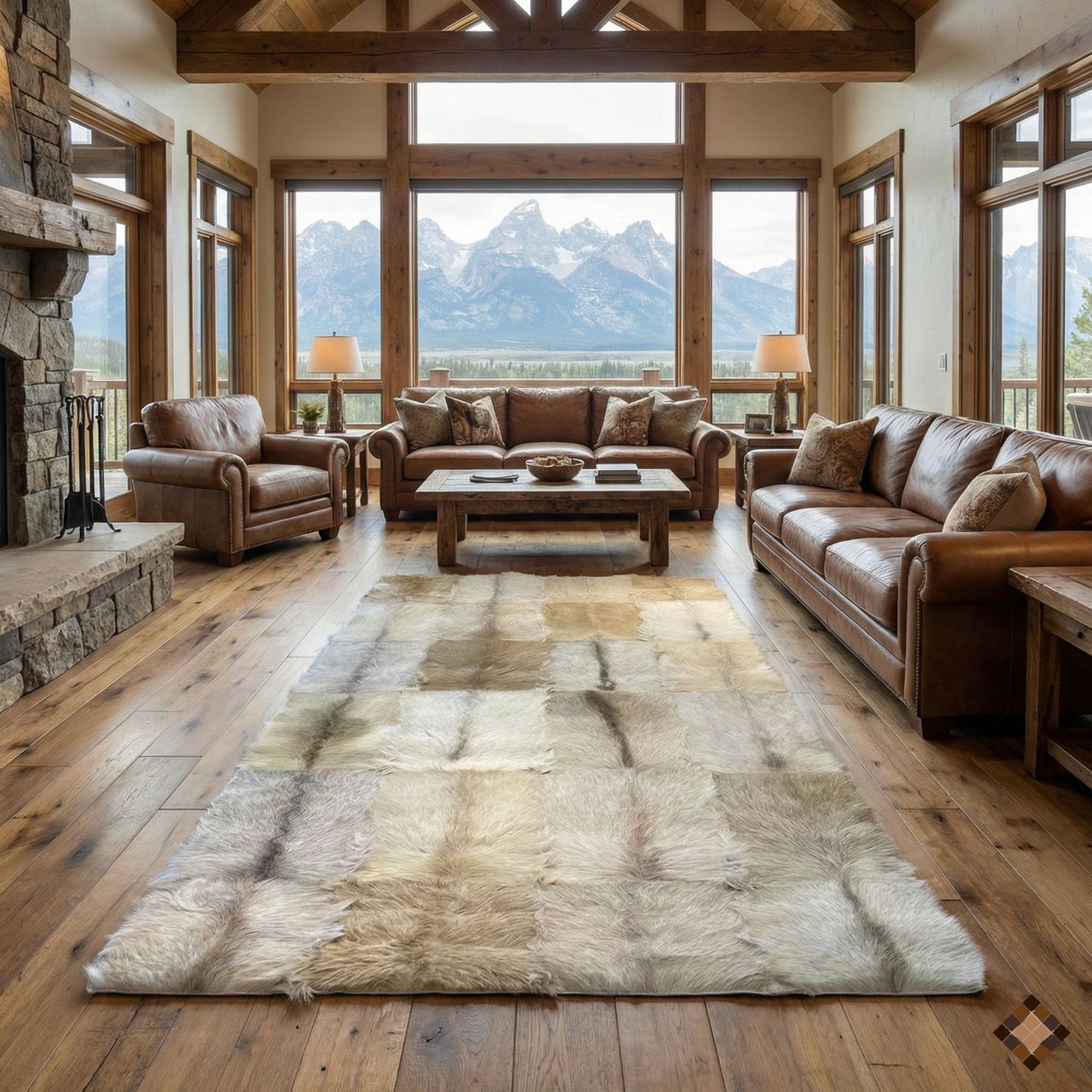 Handmade Genuine Goatskin Rug in Soft Neutral Tones - WONDERFURRUG