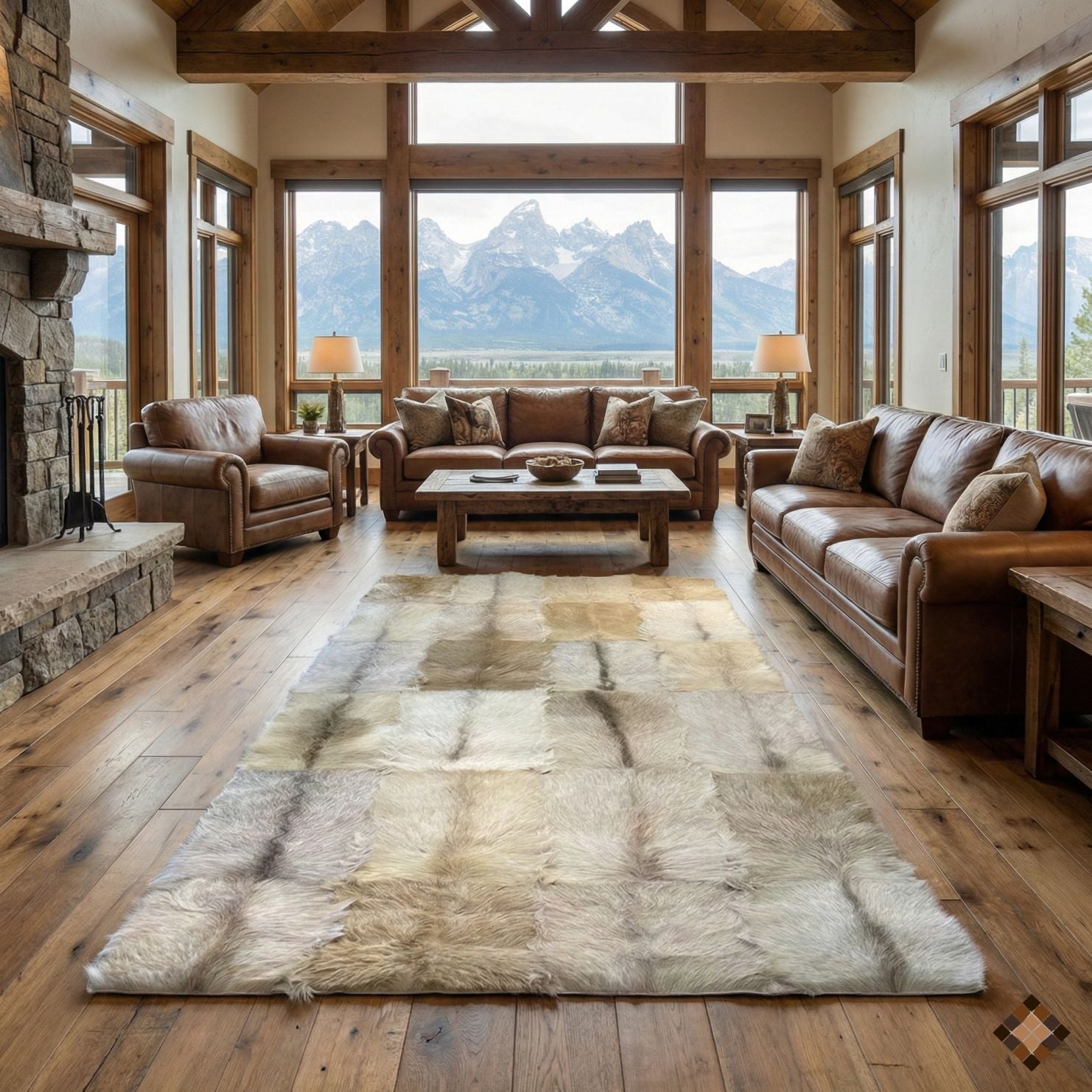 Handmade Genuine Goatskin Rug in Soft Neutral Tones - WONDERFURRUG
