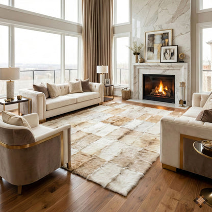 Handmade Genuine Goatskin Rug in Soft Neutral Tones - WONDERFURRUG