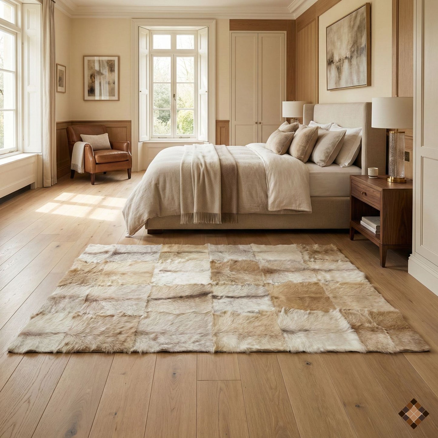 Handmade Genuine Goatskin Rug in Soft Neutral Tones - WONDERFURRUG