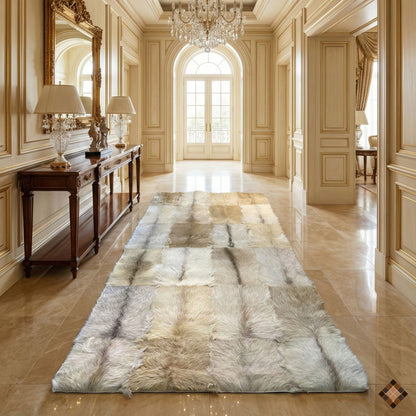 Handmade Genuine Goatskin Rug in Soft Neutral Tones - WONDERFURRUG