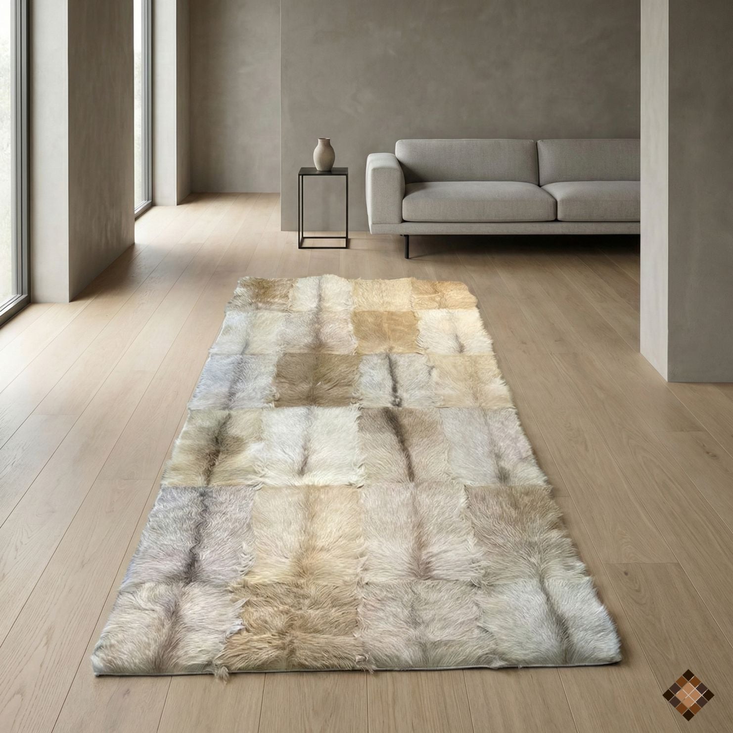 Handmade Genuine Goatskin Rug in Soft Neutral Tones - WONDERFURRUG