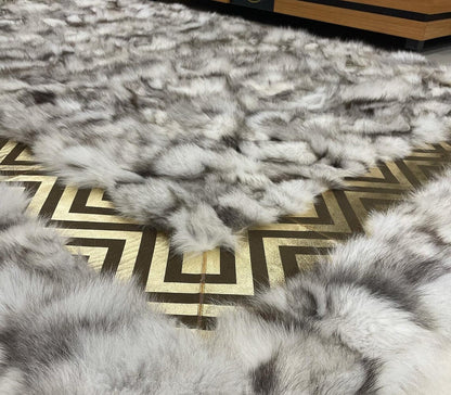 Original Fluffy Soft White And Gray Fox Fur Bedroom Rug , Handmade Rug