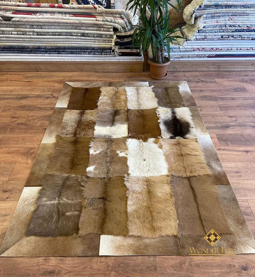 Original Handmade Brown Goatskin 6x8 Living Room Rug , Luxury Soft Rug