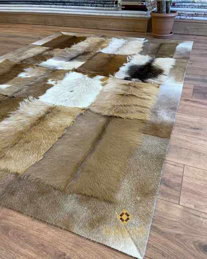 Original Handmade Brown Goatskin 6x8 Living Room Rug , Luxury Soft Rug