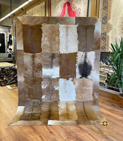 Original Handmade Brown Goatskin 6x8 Living Room Rug , Luxury Soft Rug