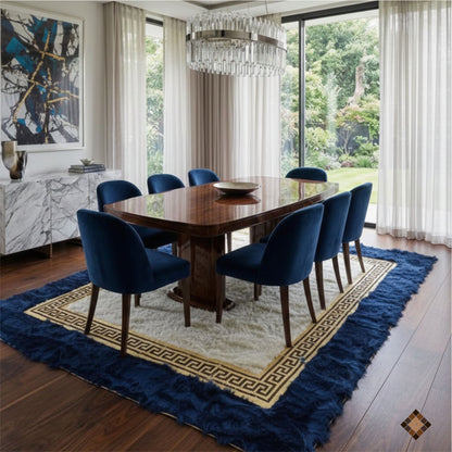 Royal Frame Sheepskin Area Rug with Deep Blue Border