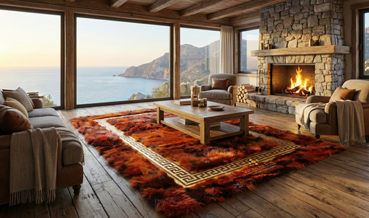 Luxury Handmade Rust Orange Fox Fur Area Rug