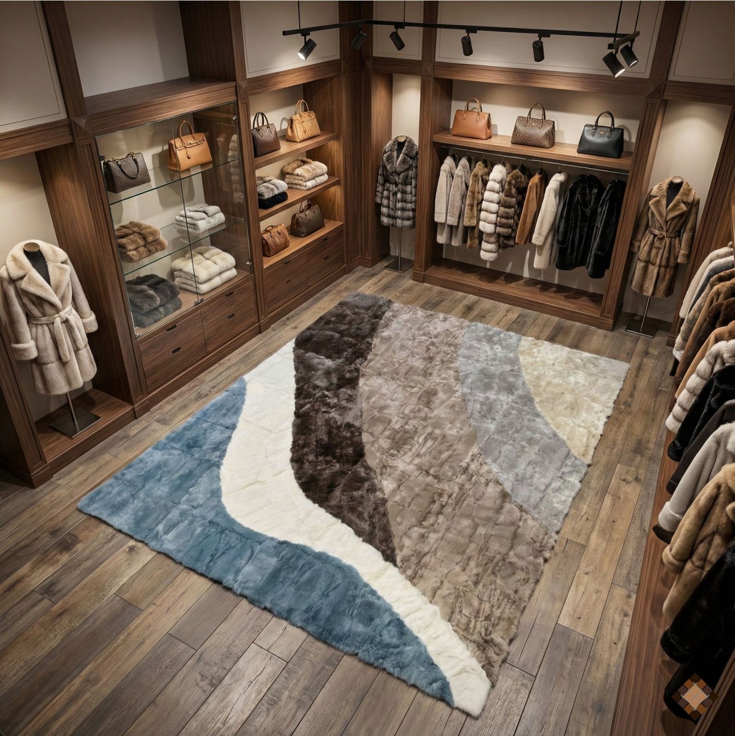 Luxury Handmade Rabbit Fur Rug – Modern Abstract Design
