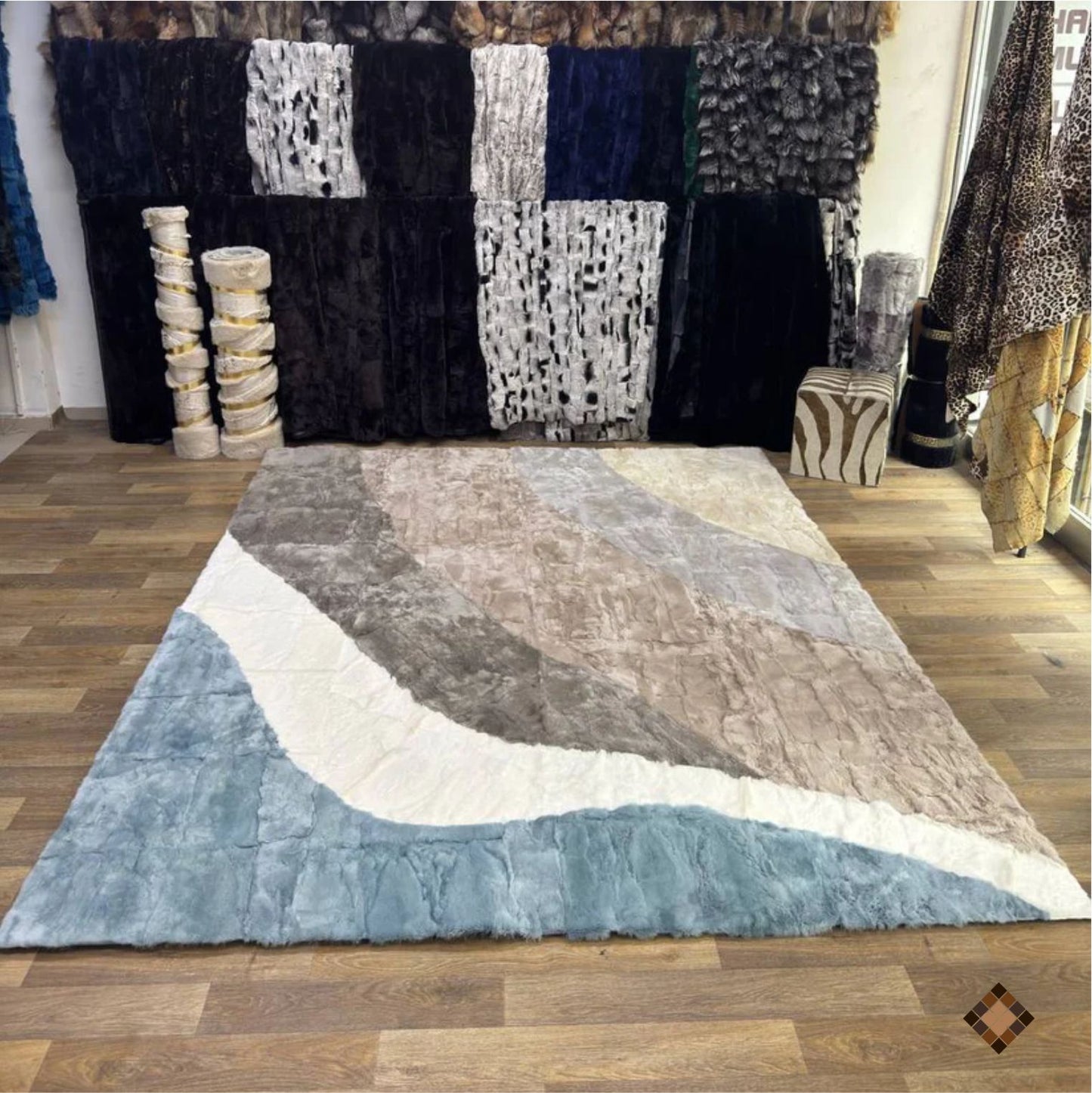 Luxury Handmade Rabbit Fur Rug – Modern Abstract Design