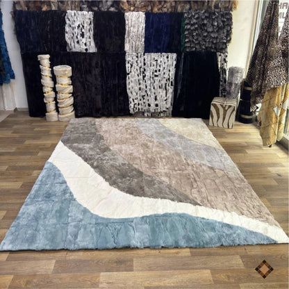 Luxury Handmade Rabbit Fur Rug – Modern Abstract Design