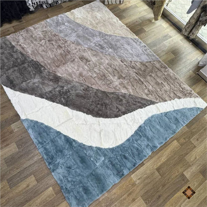 Luxury Handmade Rabbit Fur Rug – Modern Abstract Design