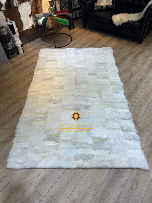 Shaggy Soft Non Slip White Sheepskin 5x7 Bedroom Rug , Natural Carpet