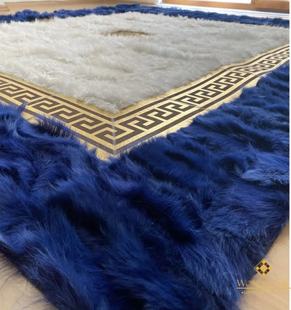 Handmade Modern Blue White 8x10 Area Bedroom Rug,Natural Sheepskin Rug