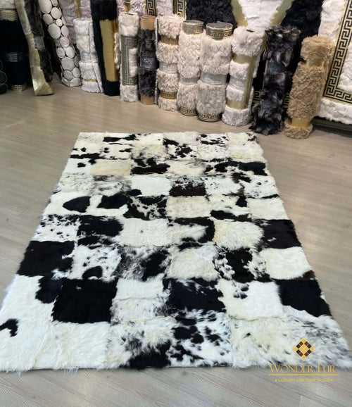 Sheepskin White Black Living Room 5x7 Natural Floor Handmade Soft Rug