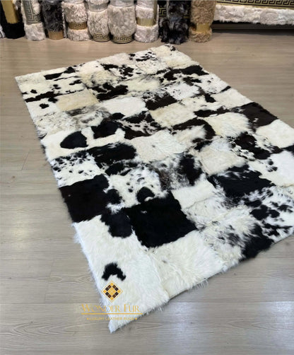 Sheepskin White Black Living Room 5x7 Natural Floor Handmade Soft Rug