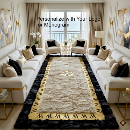 Design your own luxury sheepskin rug with custom logo or initials. Handmade, premium, and tailored to your space in any size.