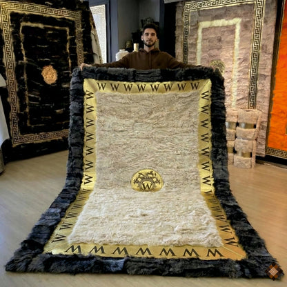 Design your own luxury sheepskin rug with custom logo or initials. Handmade, premium, and tailored to your space in any size.