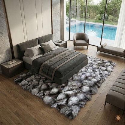 Handmade Genuine Silver Gray Fox Fur Rug | Custom Luxury Area Rug