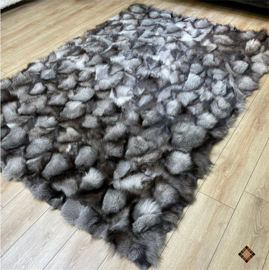 Handmade Silver Gray Fox Fur Luxury Area Rug