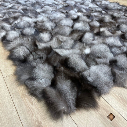 Handmade Silver Gray Fox Fur Luxury Area Rug