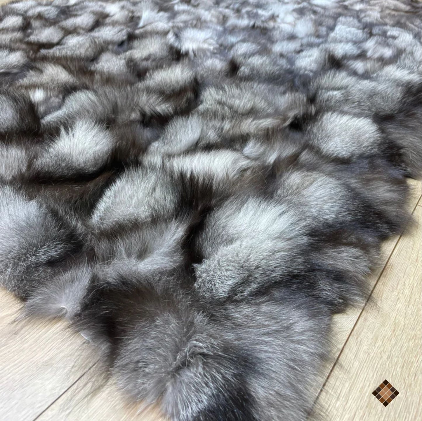 Handmade Silver Gray Fox Fur Luxury Area Rug