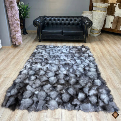 Handmade Silver Gray Fox Fur Luxury Area Rug