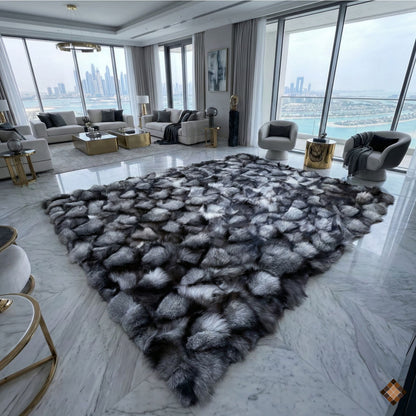Handmade Silver Gray Fox Fur Luxury Area Rug
