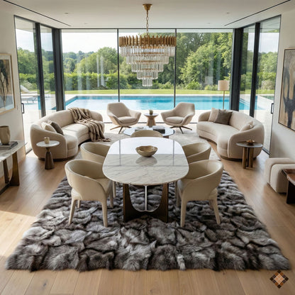 Handmade Silver Gray Fox Fur Luxury Area Rug