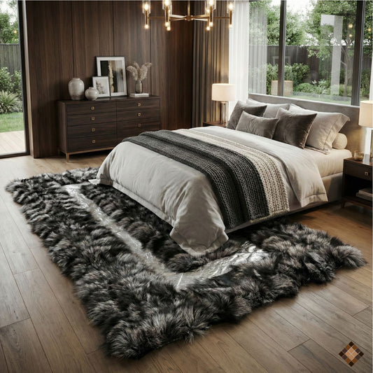 Luxury Silver Gray Fox Fur Rug | Handmade Genuine Fur Area Rug