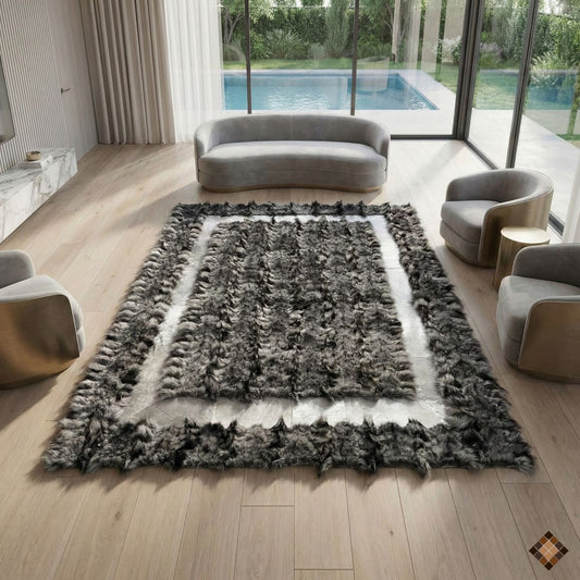 Silver Gray Genuine Fox Fur Area Rug with Natural Fur Texture - WONDERFURRUG