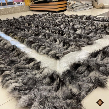 Silver Gray Genuine Fox Fur Area Rug with Natural Fur Texture - WONDERFURRUG