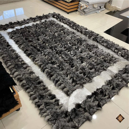 Silver Gray Genuine Fox Fur Area Rug with Natural Fur Texture - WONDERFURRUG