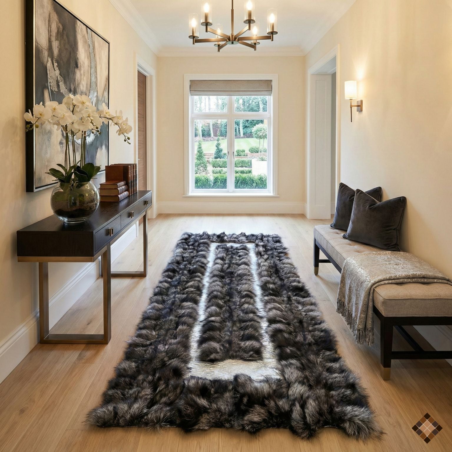 Silver Gray Genuine Fox Fur Area Rug with Natural Fur Texture - WONDERFURRUG