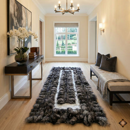Silver Gray Genuine Fox Fur Area Rug with Natural Fur Texture - WONDERFURRUG