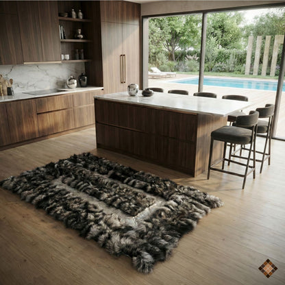 Silver Gray Genuine Fox Fur Area Rug with Natural Fur Texture - WONDERFURRUG