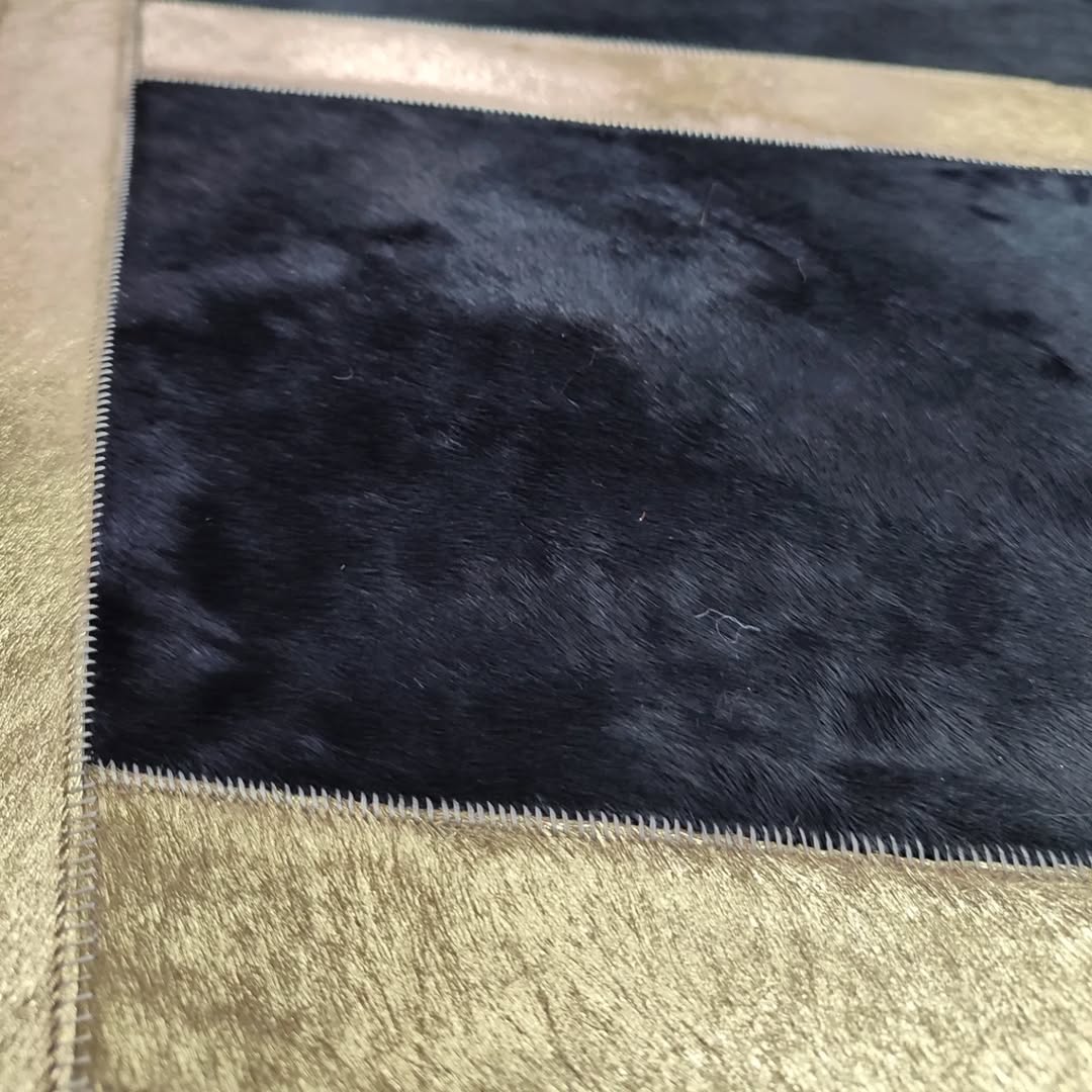 Luxuyr Custom Black and  Gold Patchwork Rug - Large 10x12 Cowhide Rug