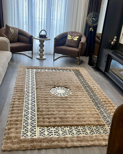 Unique Beige Ultra Soft Faux Fur Area Rug, Luxury Living Room Elegance