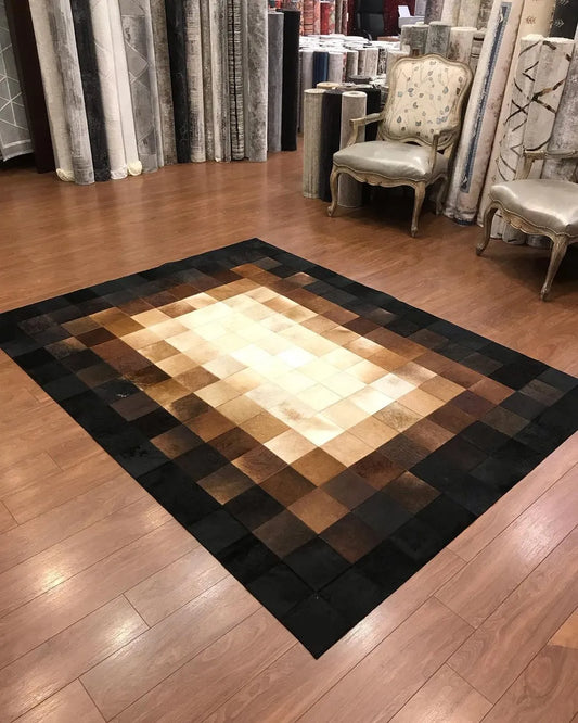 Modern Designed Tricolor Cowhide Rug, Handmade Natural Cowhide Area Rug, Luxury living Room Carpet