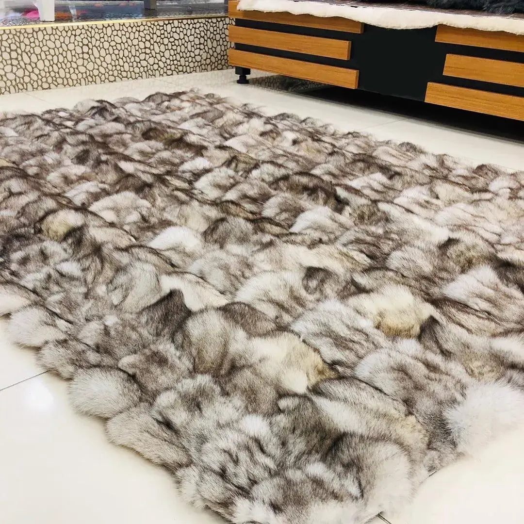 Soft, Fluffy Brown Genuine Fox Fur Area Rug