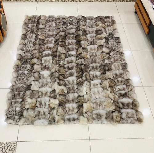 Soft, Fluffy Brown Genuine Fox Fur Area Rug