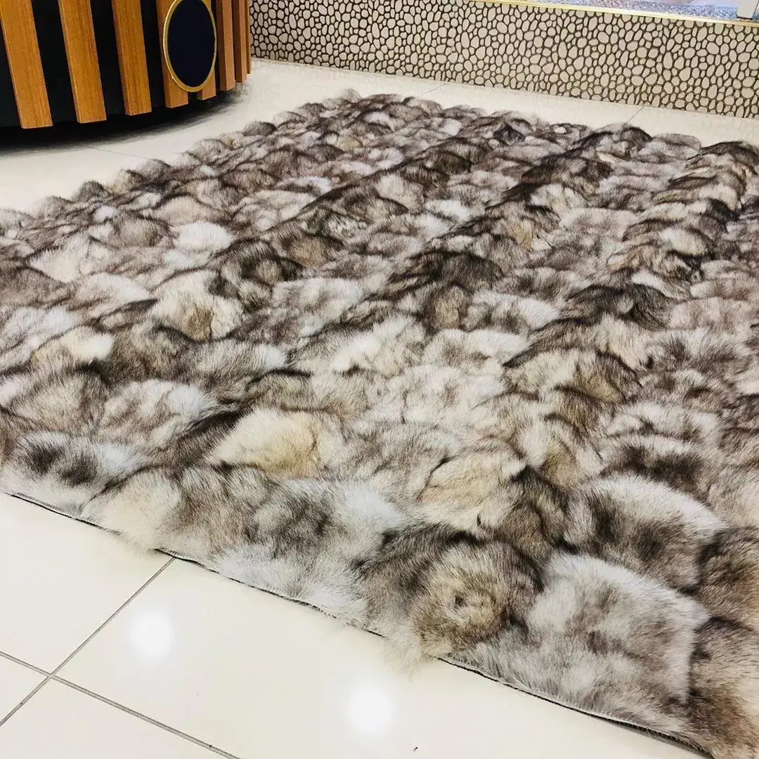 Soft, Fluffy Brown Genuine Fox Fur Area Rug