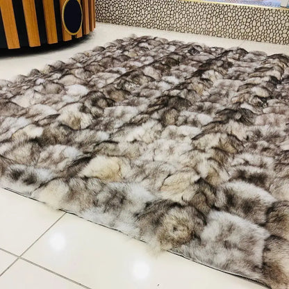 Soft, Fluffy Brown Genuine Fox Fur Area Rug